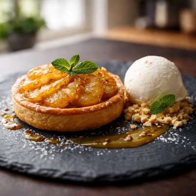 Pineapple tart with ice cream