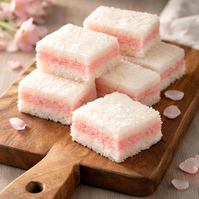 Pink and white rice cake
