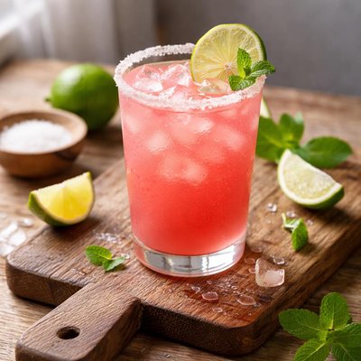 Pink cocktail with lime
