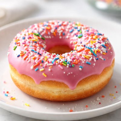 Pink frosted donut with sprinkles