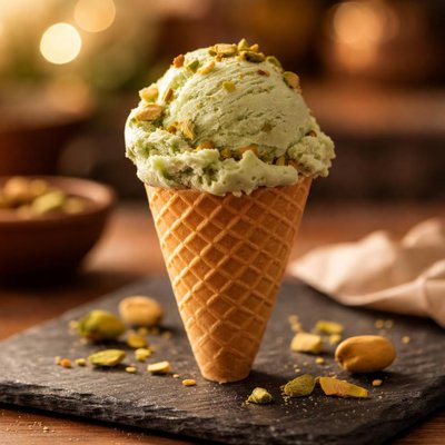 Pistachio ice cream cone