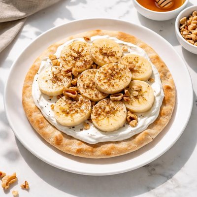 Pita bread with banana and cream