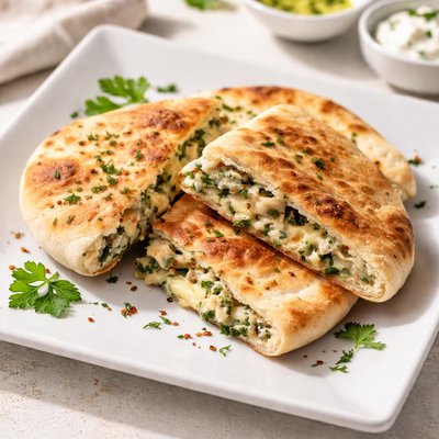 Pita bread with cheese and herbs