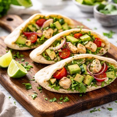 Pita bread with chicken avocado salad