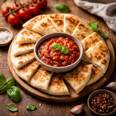 Pita bread with tomato sauce