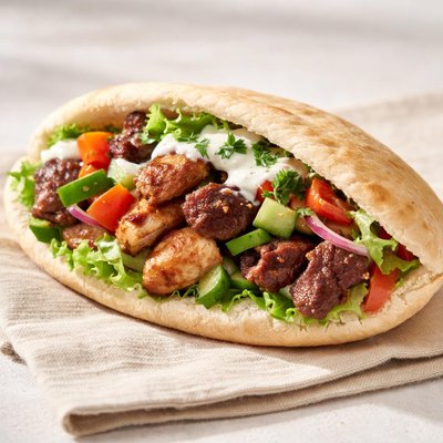 Pita sandwich with chicken and beef