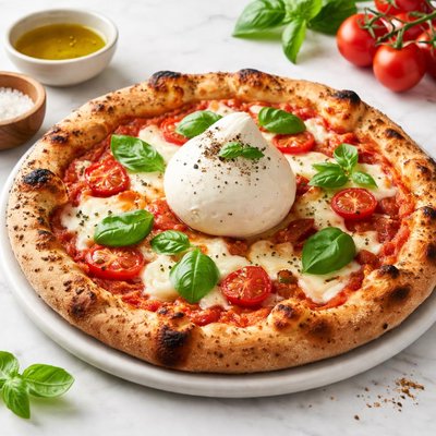 Pizza margherita with burrata