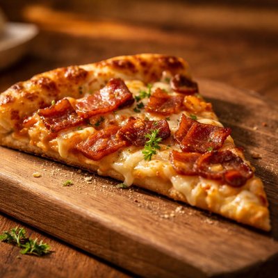 Pizza slice with bacon