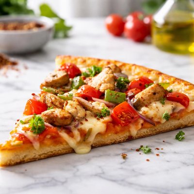 Tajada de pizza con pollo y verduras