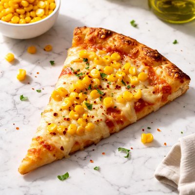 Pizza slice with corn