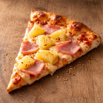 Pizza slice with ham and pineapple