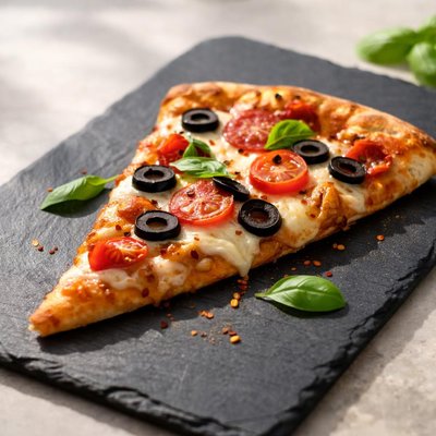 Pizza slice with olives