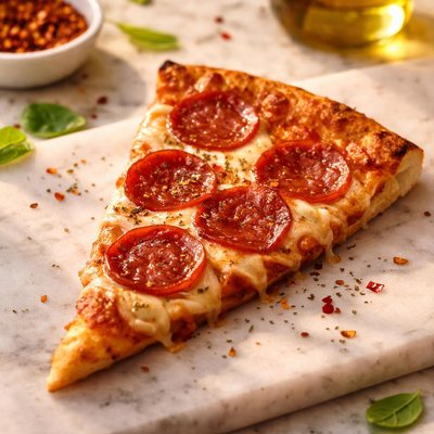 Pizza slice with pepperoni