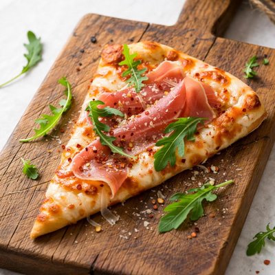 Pizza slice with prosciutto