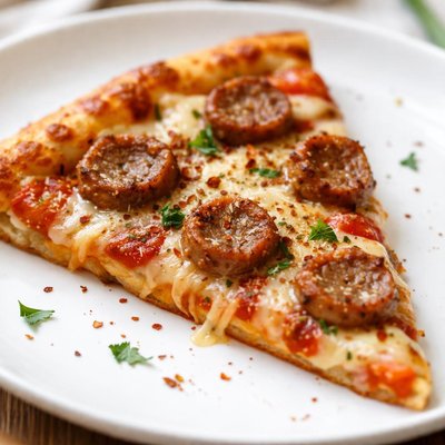 Pizza slice with sausage