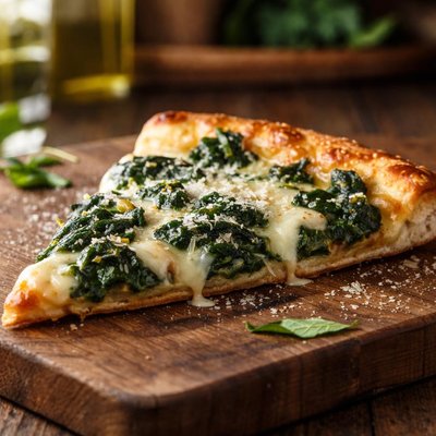 Pizza slice with spinach and cheese