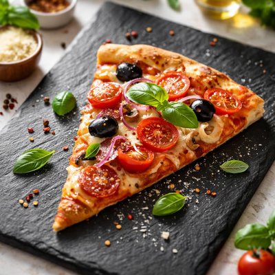 Pizza slice with toppings