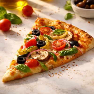 Pizza slice with vegetables