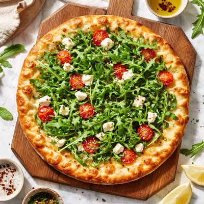 Pizza with arugula and feta