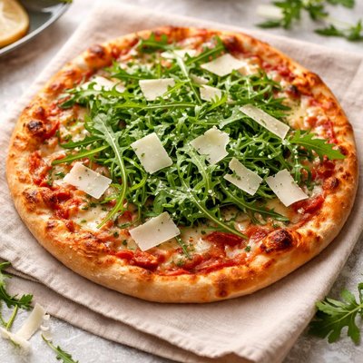 Pizza with arugula and parmesan