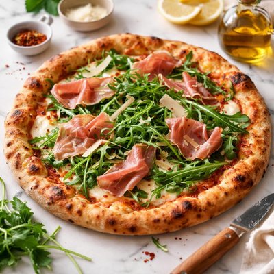 Pizza with arugula and prosciutto