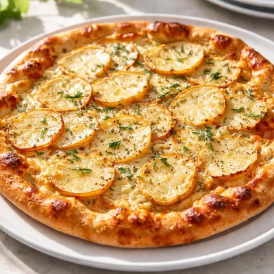 Pizza with cheese and potato slices