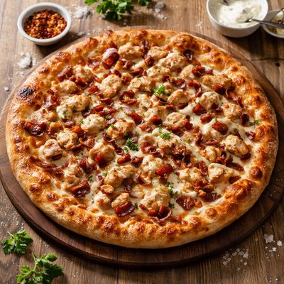 Pizza with chicken and bacon