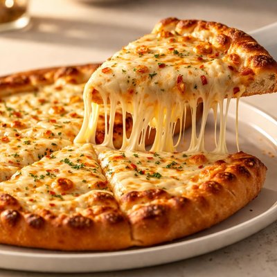 Pizza with extra hot cheese