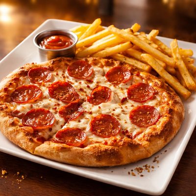 Pizza with fries