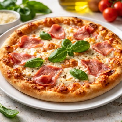 Pizza with ham and cheese