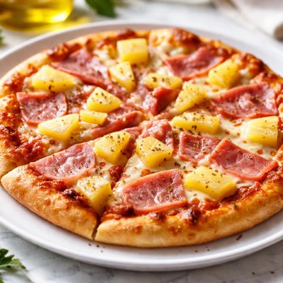 Pizza with ham and pineapple
