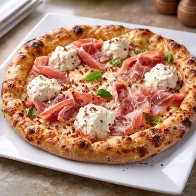 Pizza with ham and ricotta