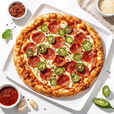 Pizza with jalapenos and pepperoni