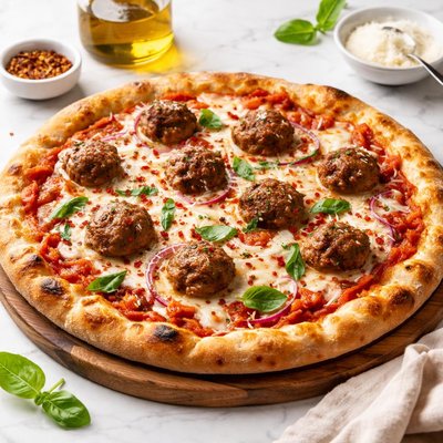 Pizza with meatballs