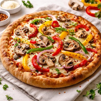 Pizza with mushrooms and bell peppers