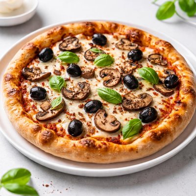 Pizza with mushrooms and olives