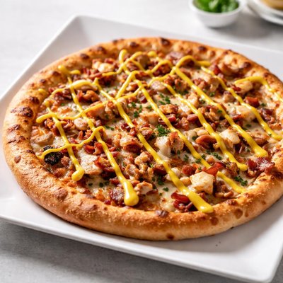 Pizza with mustard drizzle