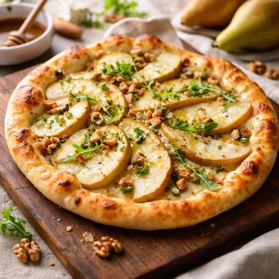 Pizza with pear