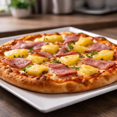 Pizza with pineapple and ham