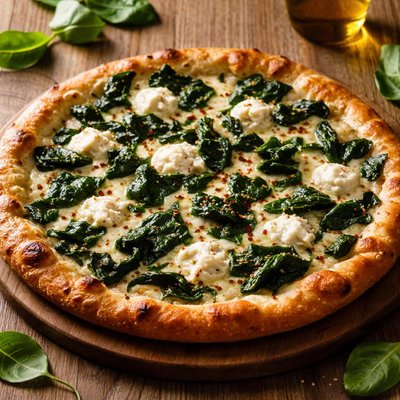 Pizza with spinach and cheese
