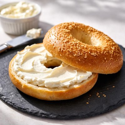 Plain bagel with crewm cheese