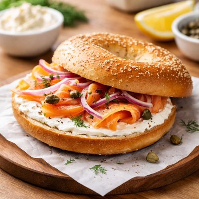 Plain bagel with smoked salmon and cream cheese