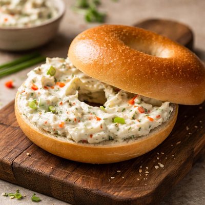 Plain bagel with veggie cream cheese