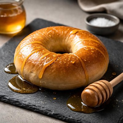 Plan bagle with honey