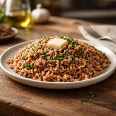 Plate with buckwheat