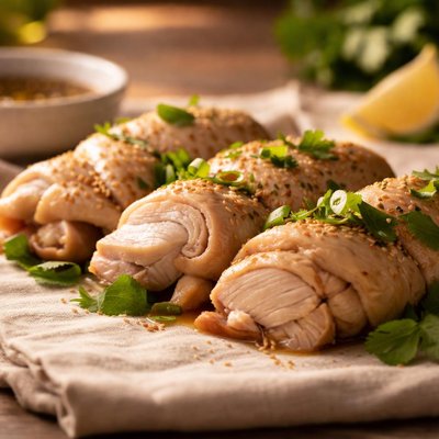 Poached chicken thighs