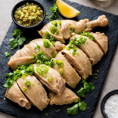 Poached chicken with bone