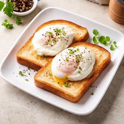 Poached eggs and white toast