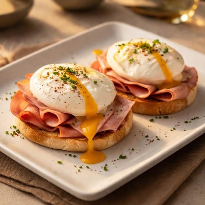 Poached eggs with ham