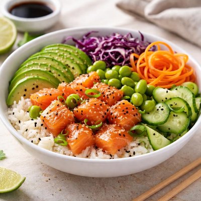 Poke bowl with salmon